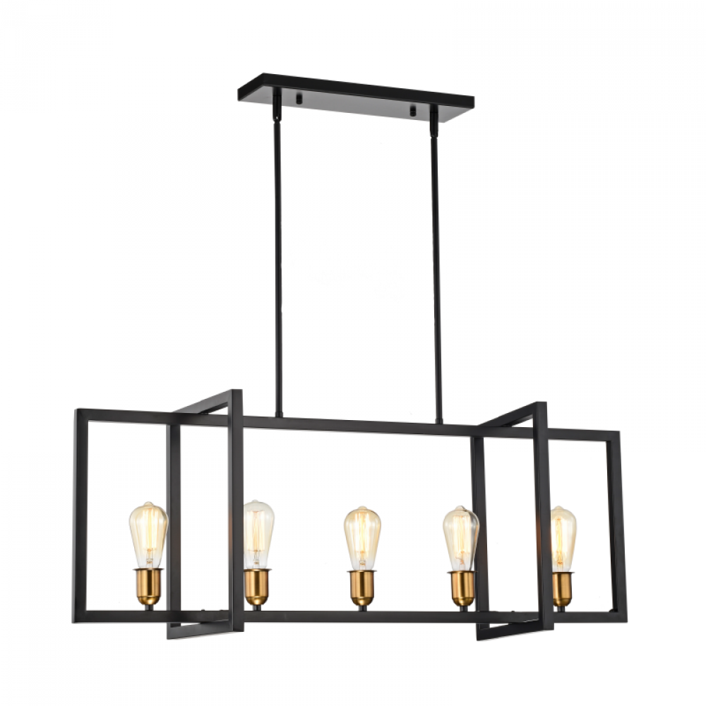 5-Light Linear 5 x60 W Pendant in Black finish with Gold Socket Rings