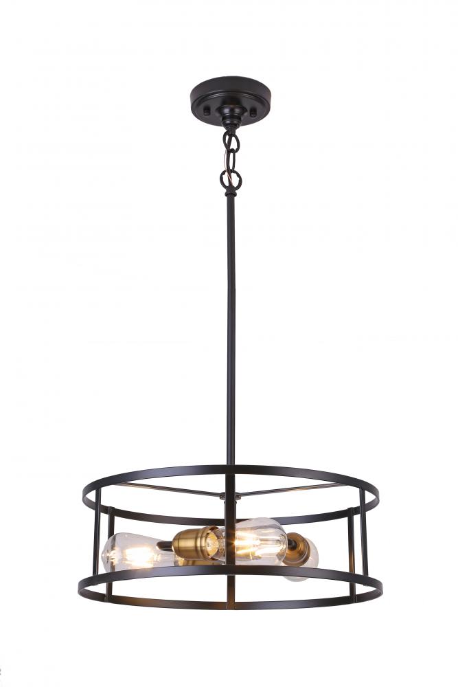 16" 3x60W E26 Pendant in black finish with Gold sockets with chain and loop