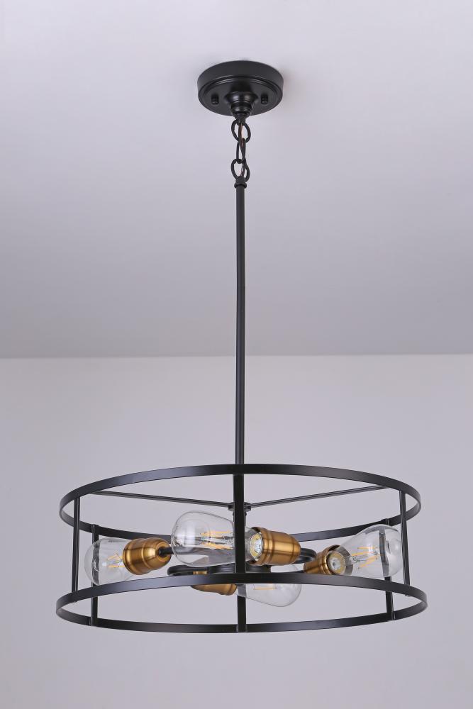 18" 4x60 W E26 Pendant in black finish with Gold sockets with chain and loop