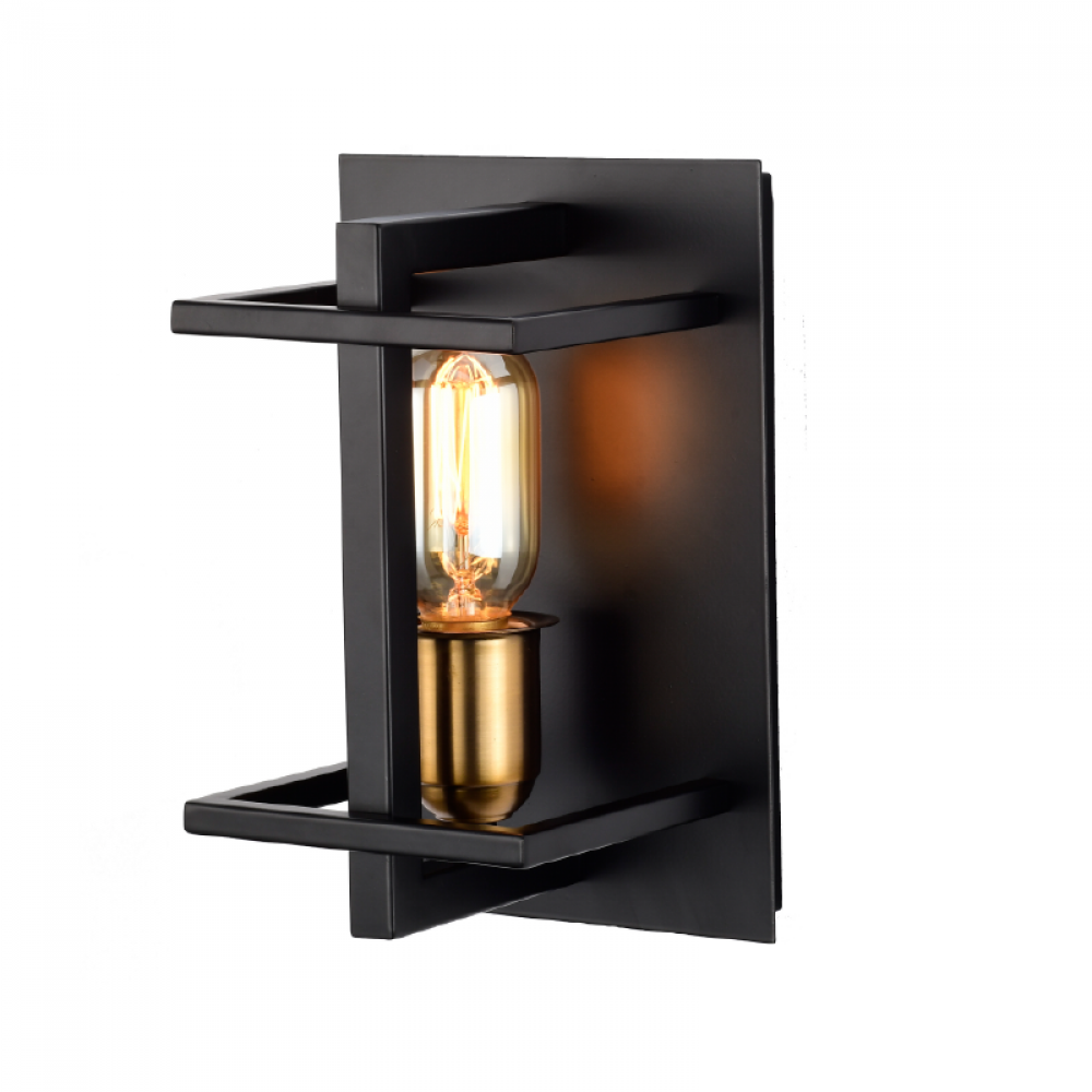 9" Wall Sconce in Black finish with Gold Socket Rings