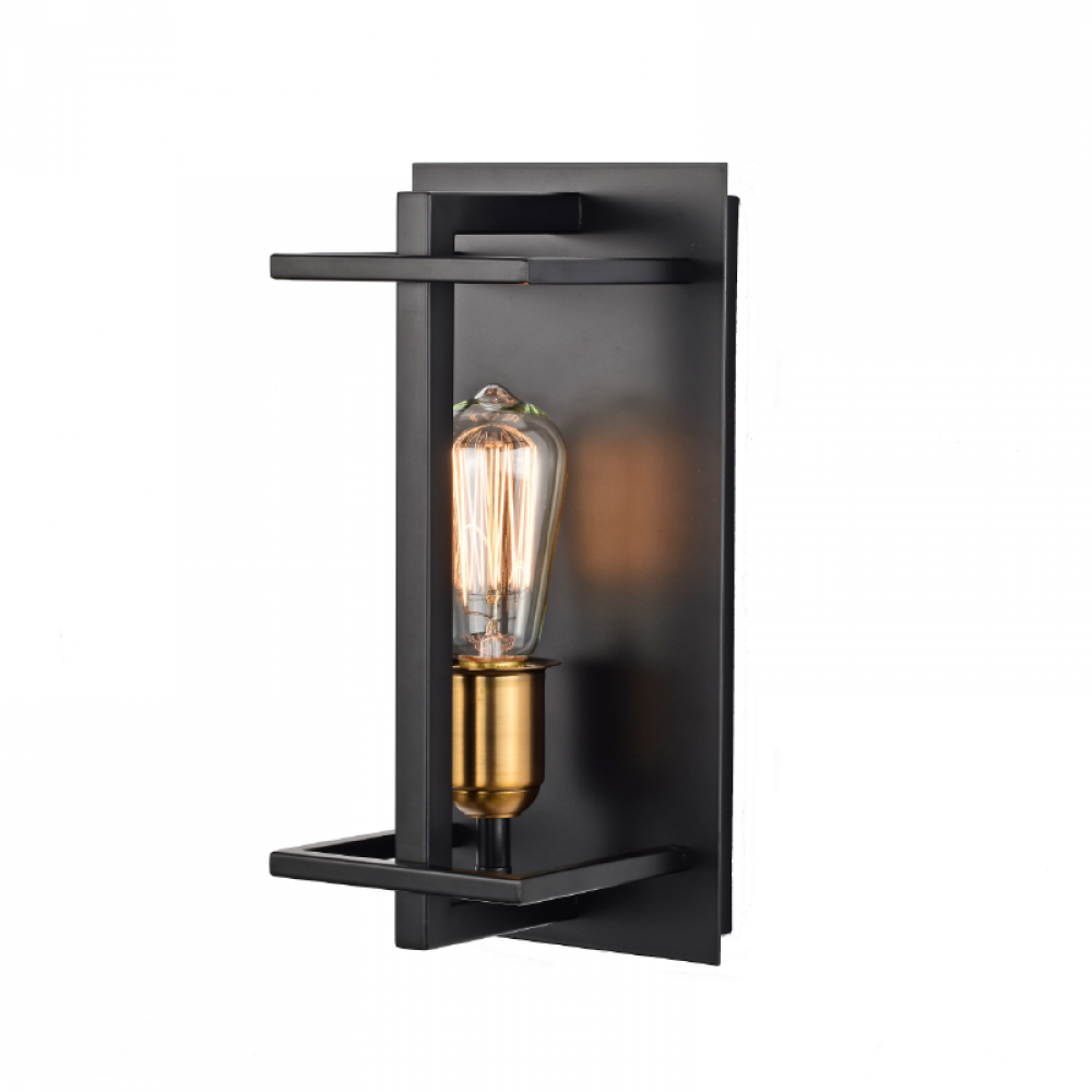 12" Wall Sconce in Black finish with Gold socket rings