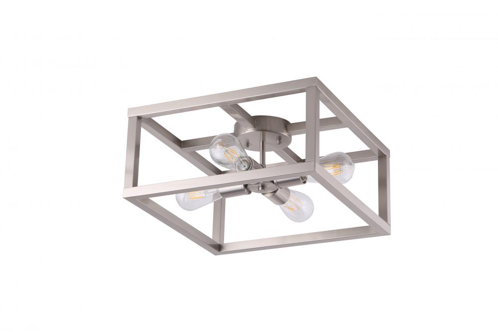 16" 4x60 W Semi-Flush Mount in Satin Nickel finish with replaceable socket rings in Black