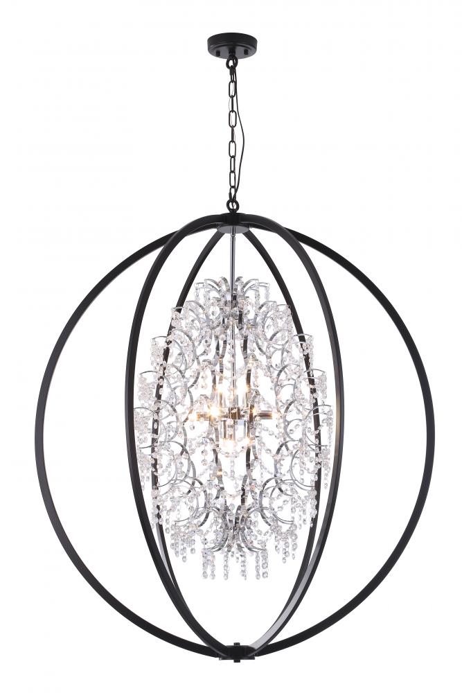 36,12x50W G9 Pendant in black finish with Crystal, comes with 3x12" pipe and 1x6" pipe