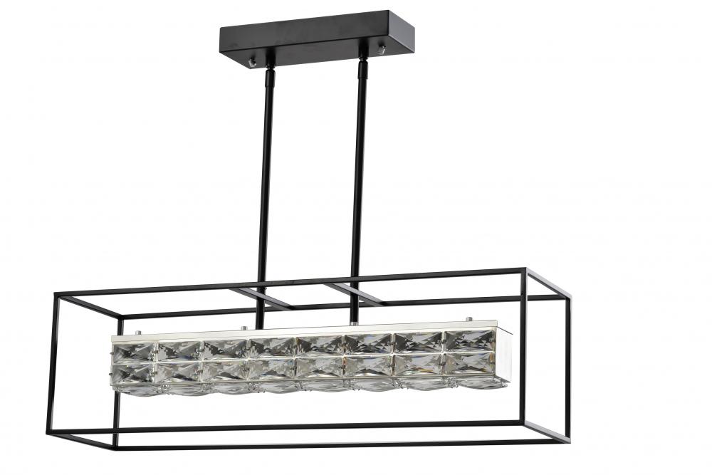 30" 30W LED Linear Pendant Initial Lumens 2300 In 3000K, In Black Finish with K9 Crystal