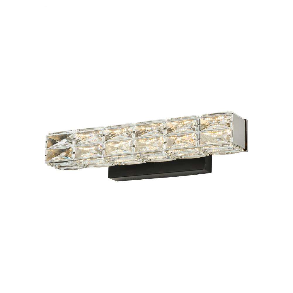 19" 18W, 1200LM 3CCT LED, 3000K,4000K, 5000K Vanity Light with black backplate and crystal