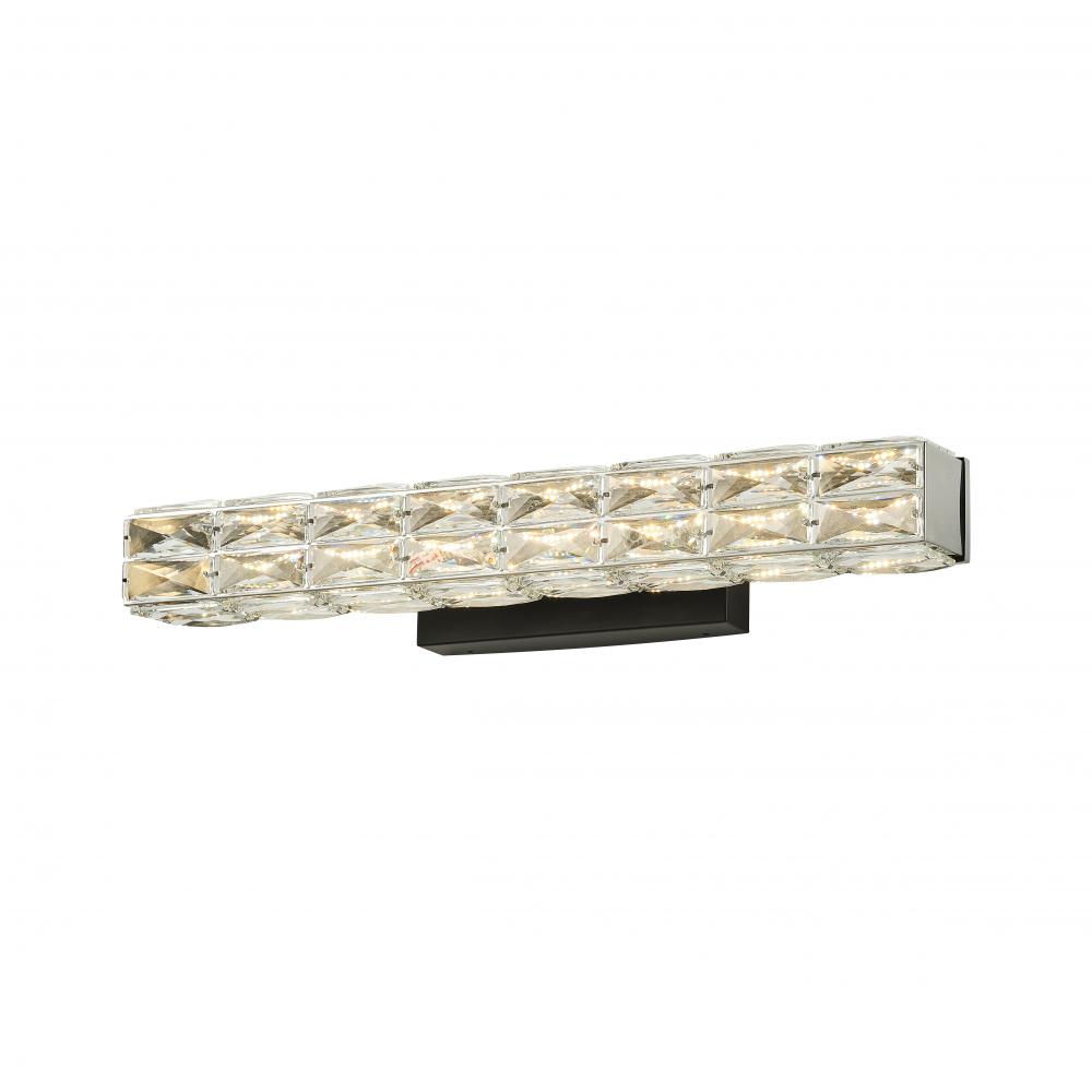 25" 25W 1900LM 3CCT LED, 3000K,4000K, 5000K Vanity Light with black backplate and crystal