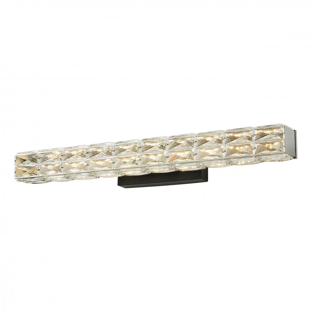 31" 25W 2400LM 3CCT LED, 3000K,4000K, 5000K Vanity Light with black backplate and crystal