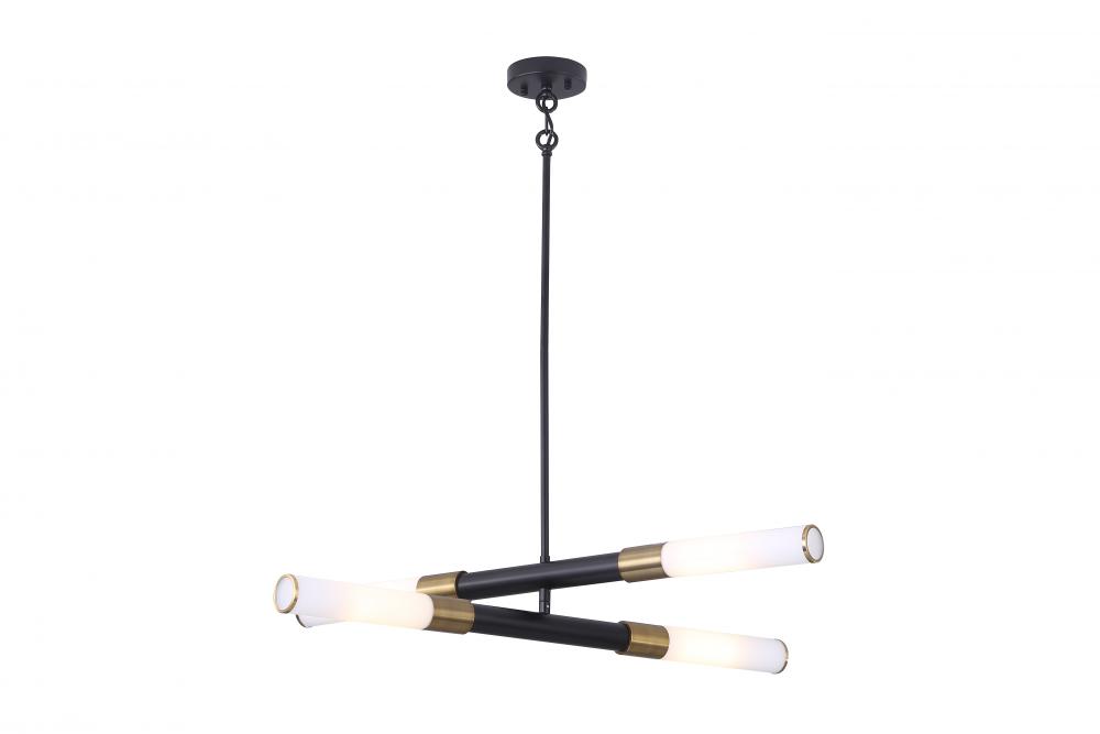 35" 2 Tier Pendant, With 4x25 W E26 Medium Base frame in Black finish with the rings in Gold fin