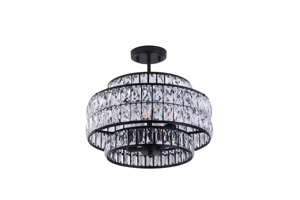 16" 4xE26 60 W Semi-Flush Mount in black finish with K9Crystal : Dimensions: D=15.75" H=10.6