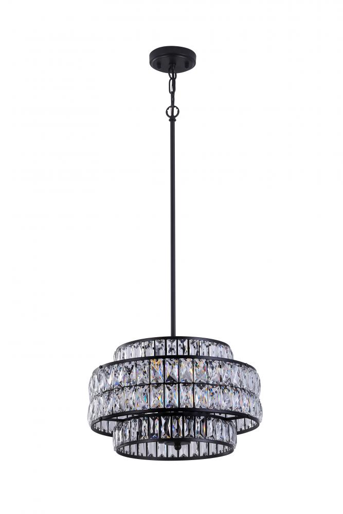 16" 4xE26 60W Pendant in black finish with K9Crystal comes with 3x12", 1x6", 1x3" Pi