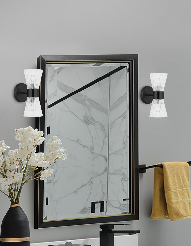 2LT Incandescent Vanity, MB with CLR Ribbed Glass
