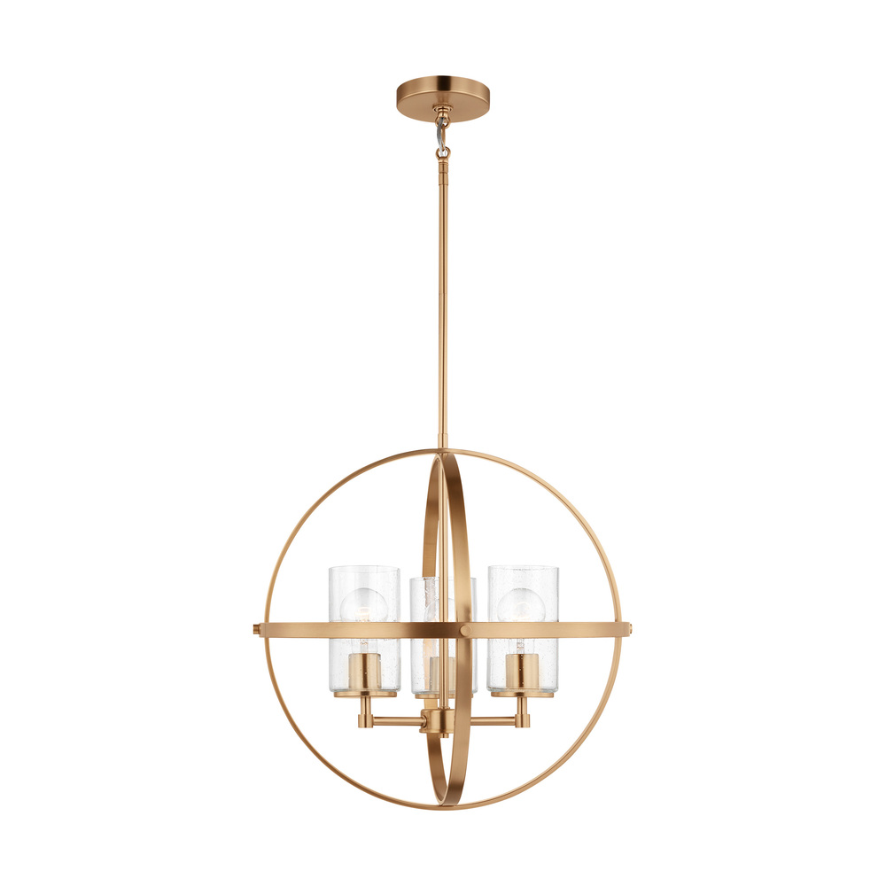 Alturas indoor dimmable 3-light single tier chandelier in satin brass with spherical steel frame and