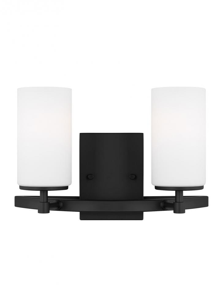 Alturas indoor dimmable 2-light wall bath vanity in a midnight black finish and etched white glass s