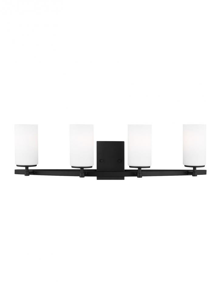 Alturas indoor dimmable 4-light wall bath sconce chandelier in a midnight black finish and etched wh
