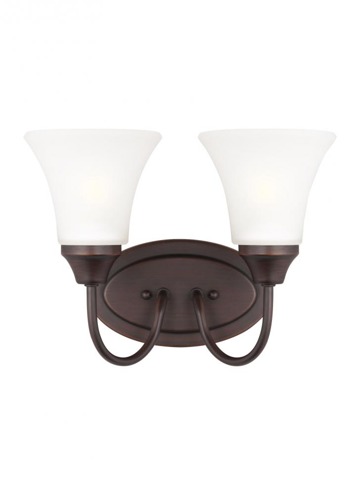 Holman traditional 2-light indoor dimmable bath vanity wall sconce in bronze finish with satin etche