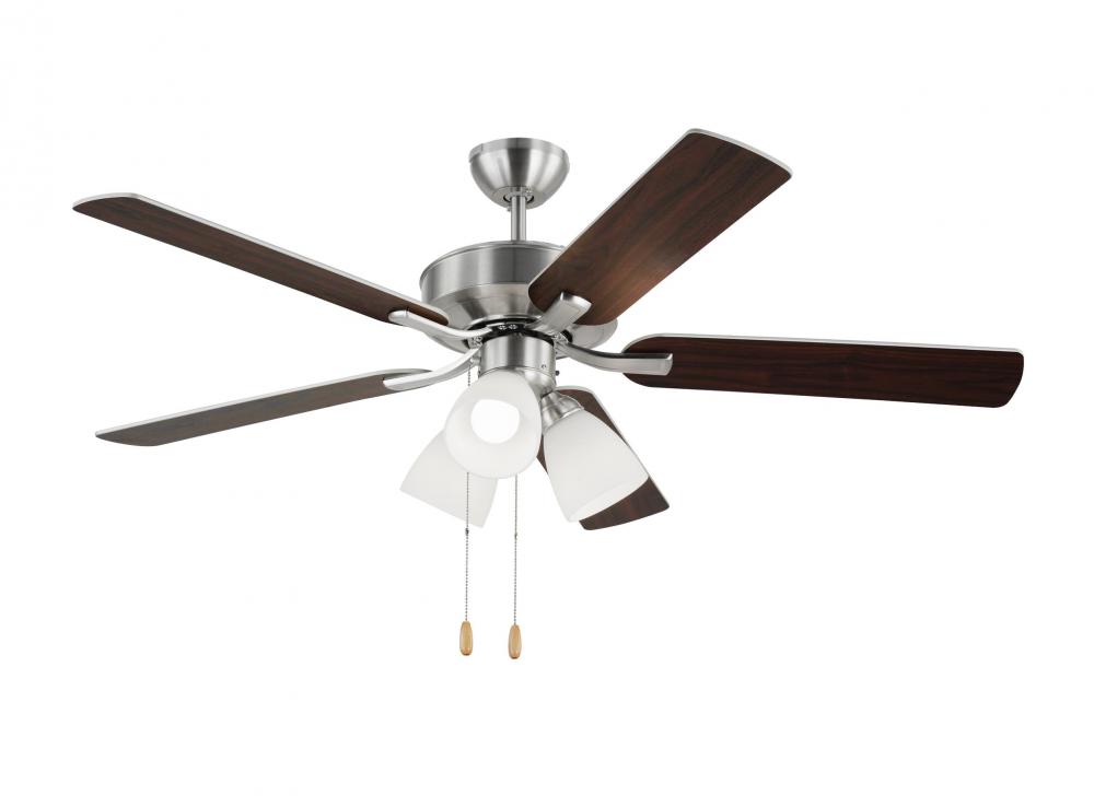 Linden 52 Inch Traditional Indoor Brushed Steel Silver LED Dimmable Dual Mount Hugger Ceiling Fan