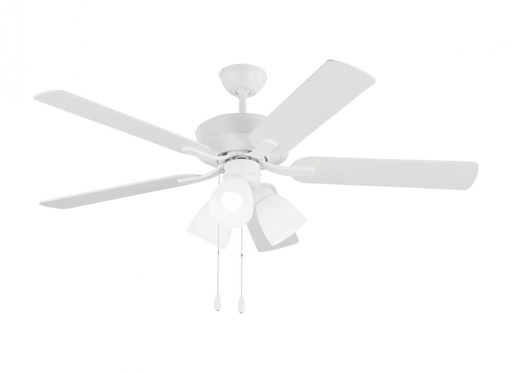 Linden 52 Inch Traditional Indoor Matte White LED Dimmable Dual Mount Hugger Ceiling Fan
