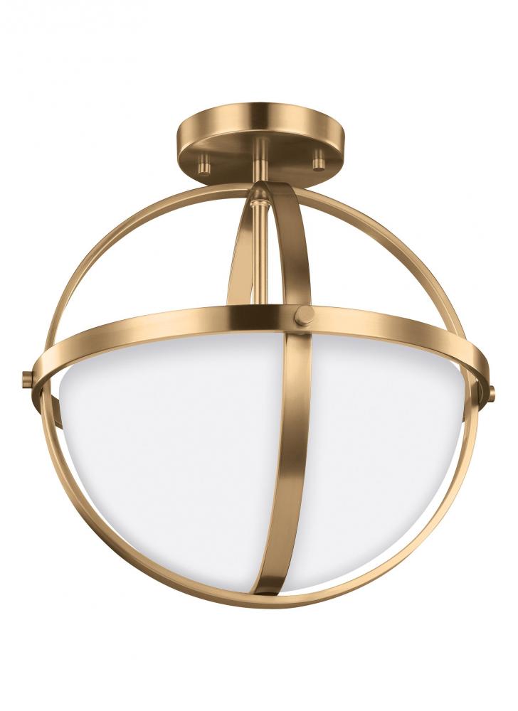 Alturas contemporary 2-light indoor dimmable ceiling semi-flush mount in satin brass gold finish wit