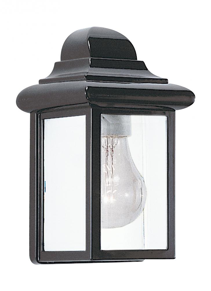 Mullberry Hill traditional 1-light outdoor exterior wall lantern sconce in black finish with clear b