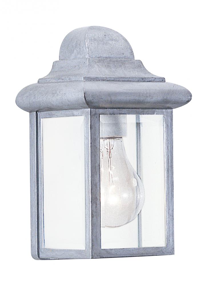 Mullberry Hill traditional 1-light outdoor exterior wall lantern sconce in pewter finish with clear
