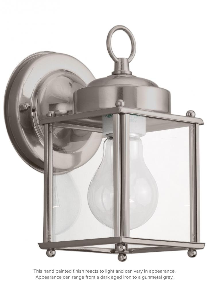 New Castle traditional 1-light outdoor exterior wall lantern sconce in antique brushed nickel silver