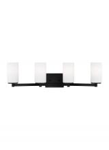 Generation Lighting 4439104-112 - Hettinger traditional indoor dimmable 4-light wall bath sconce in a midnight black finish with etche