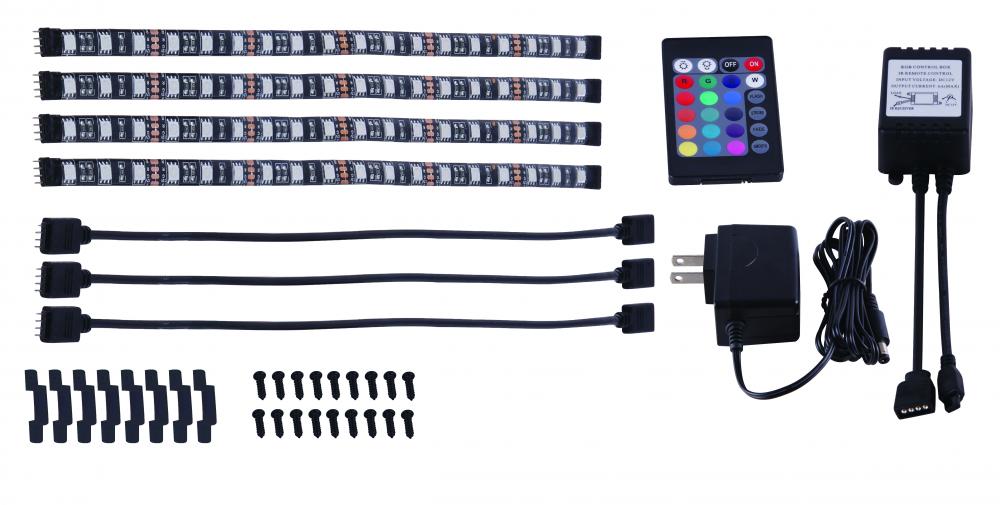 Flexible LED Tape, TP50S30RGB-BK, Black Color, 4pcs 12" FLEXIBLE LED TAPE, 12V 1A Power Driver