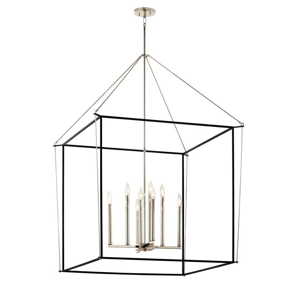 Eisley 50 Inch 8 Light 2 Tier Foyer Pendant in Polished Nickel and Black