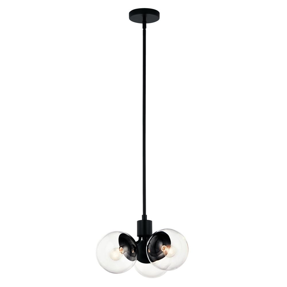 Silvarious 16.5 Inch 3 Light Convertible Pendant with Clear Glass in Black