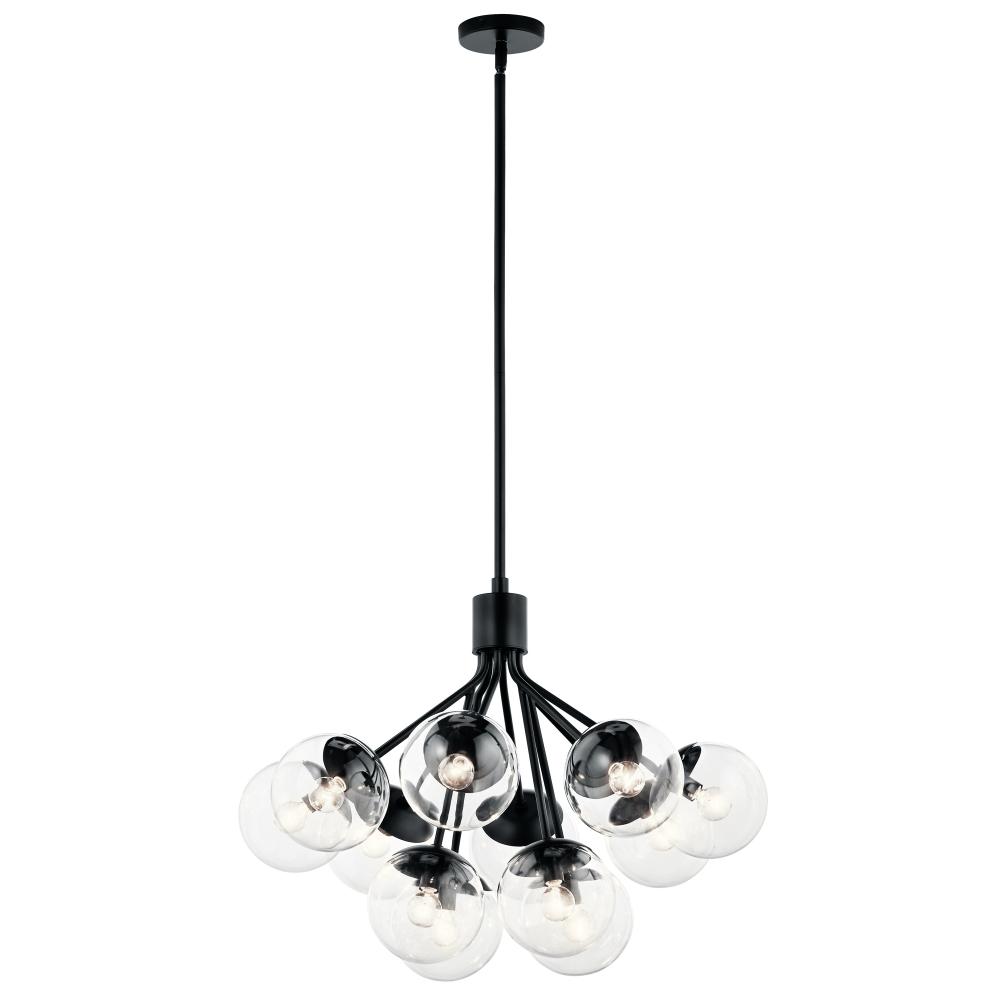 Silvarious 30 Inch 12 Light Convertible Chandelier with Clear Glass in Black