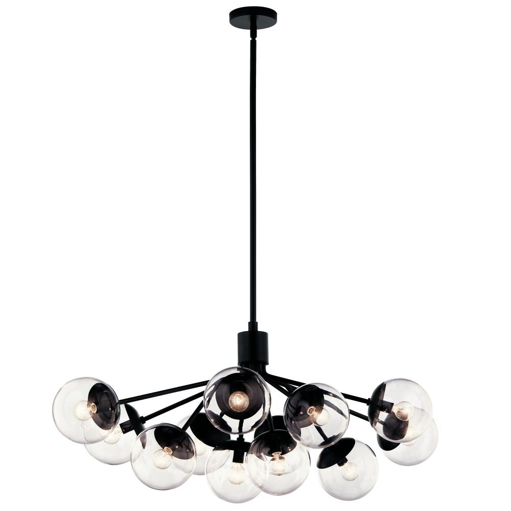 Silvarious 48 Inch 12 Light Linear Convertible Chandelier with Clear Glass in Black