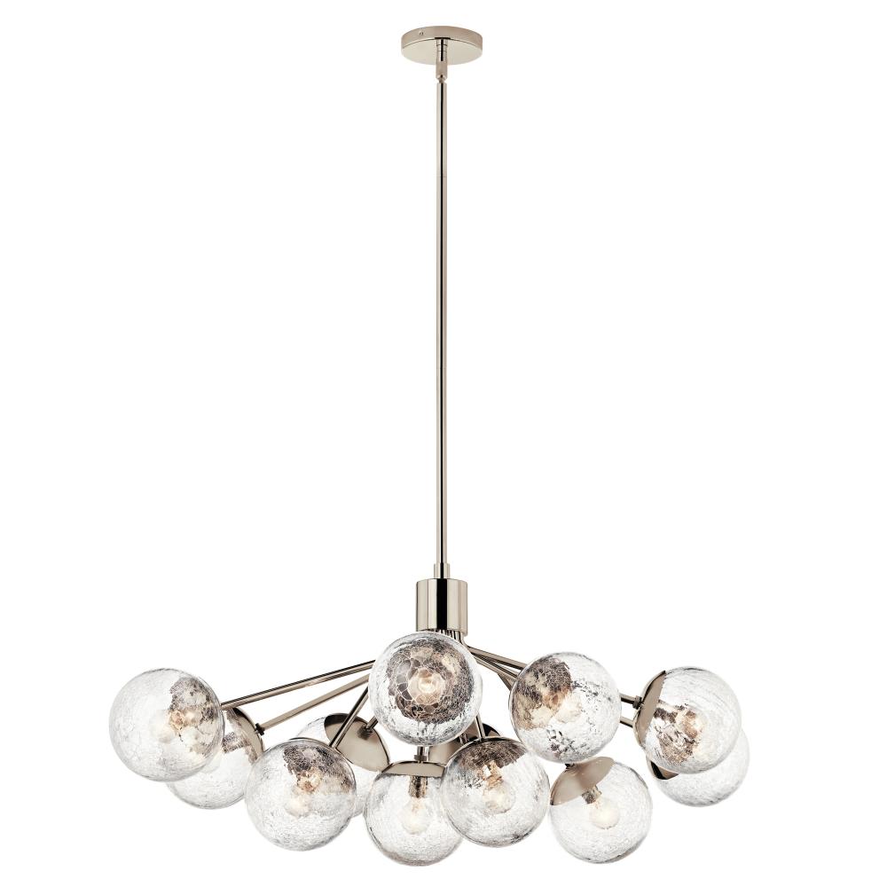 Silvarious 48 Inch 12 LT Linear Convertible Chandelier with Clear Crackled Glass in Polished Nickel
