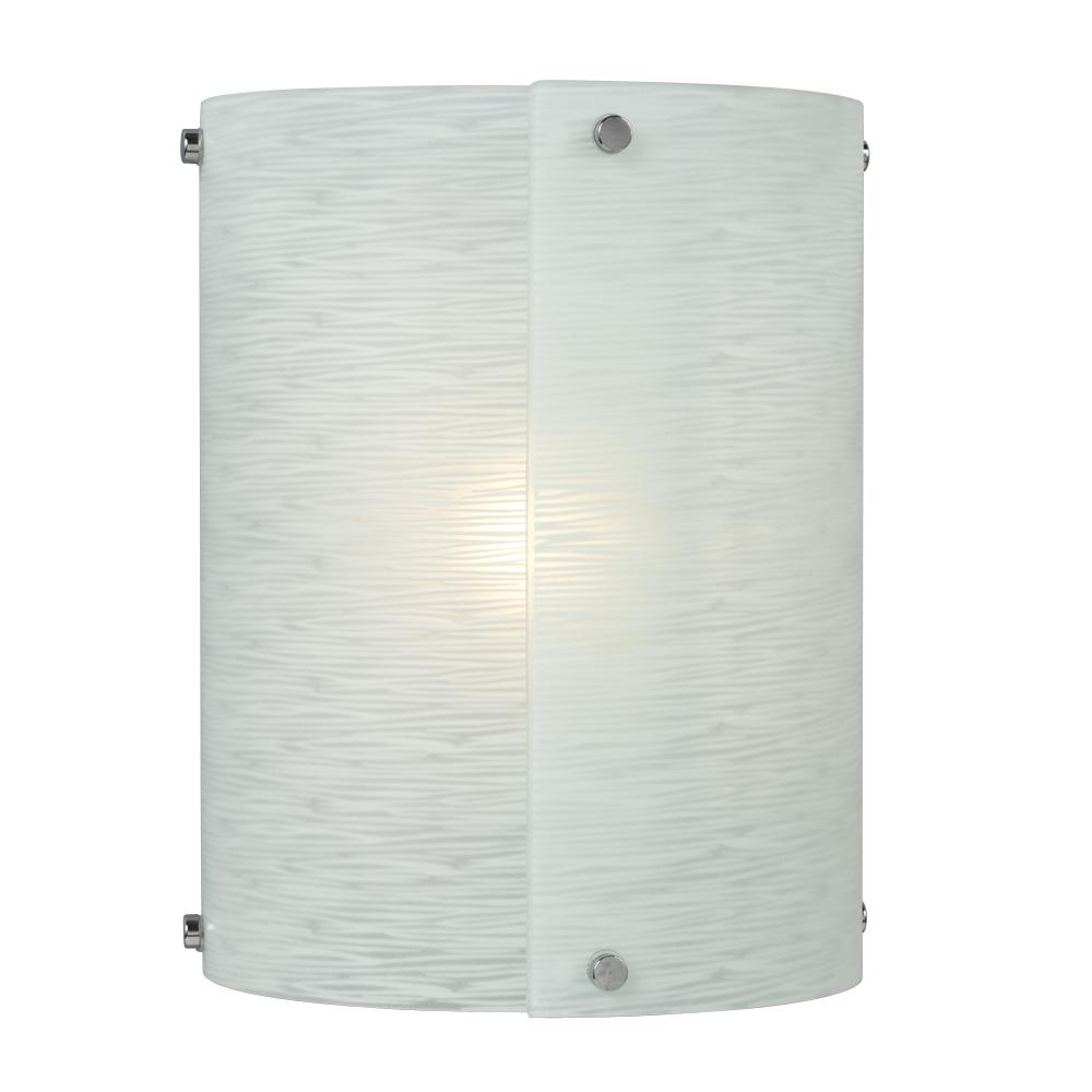 1-Light Wall Sconce in Polished Chrome with Frosted Textured Glass