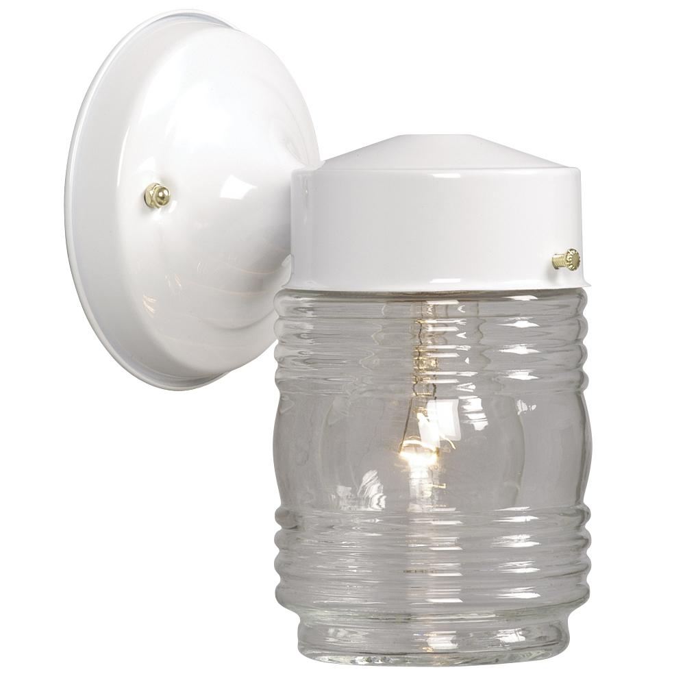 Outdoor Wall Fixture - White w/ Clear Jam Jar Glass