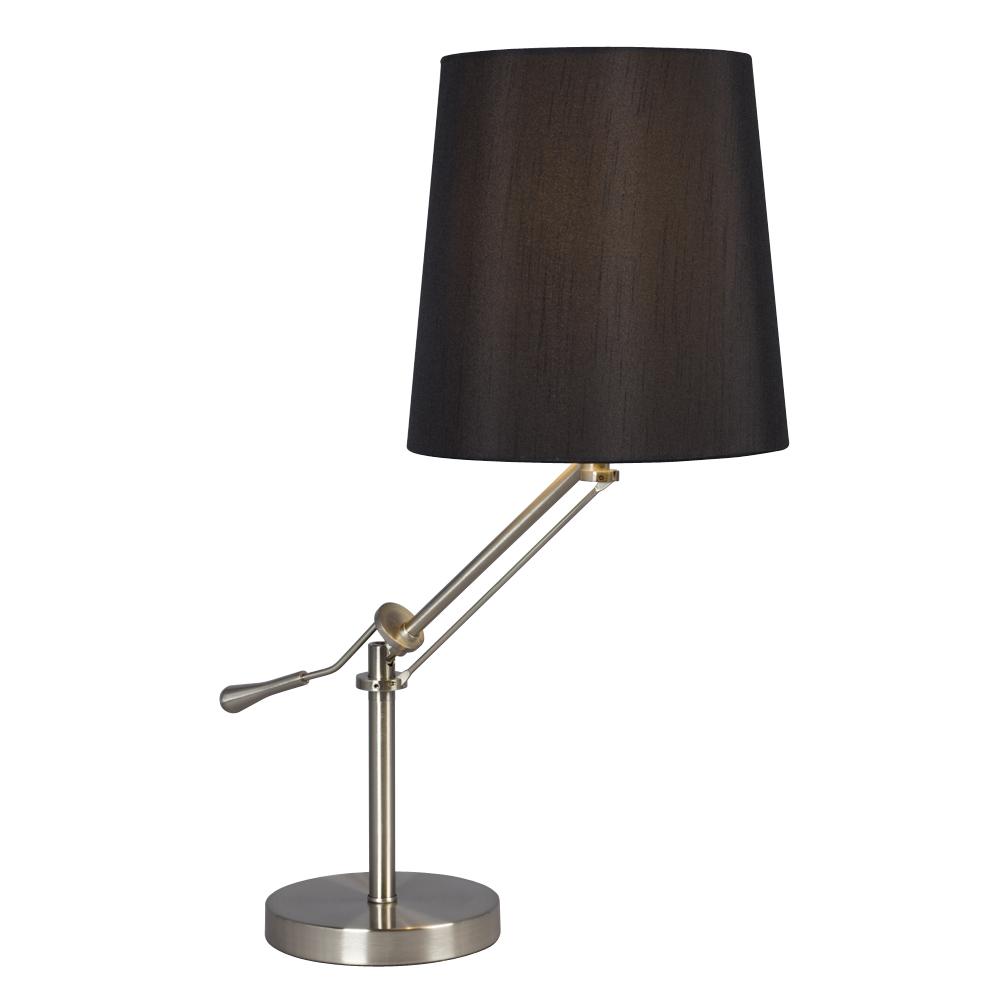1-Light Table Lamp - Brushed Nickel with Black Linen Fabric Shade & Adjustable Arm