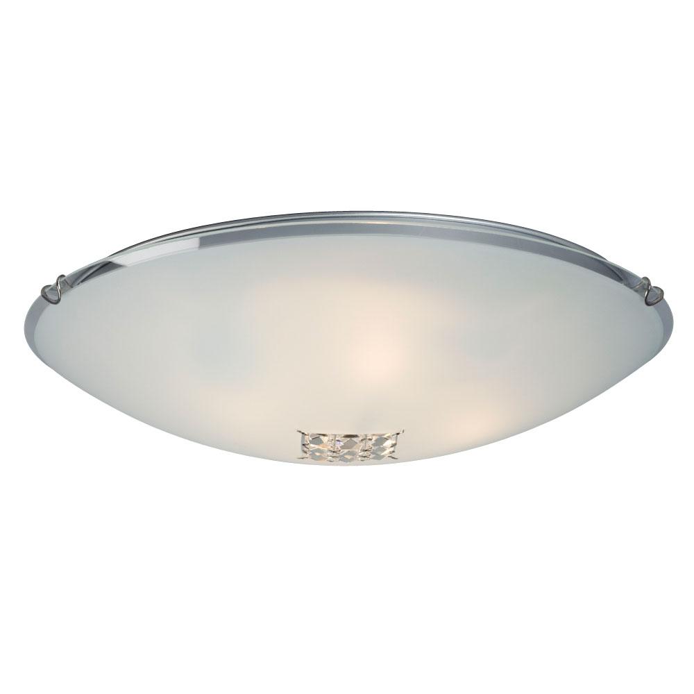 4-Light Flush Mount - Polished Chrome with Satin White Glass Shade and Crystal Accents