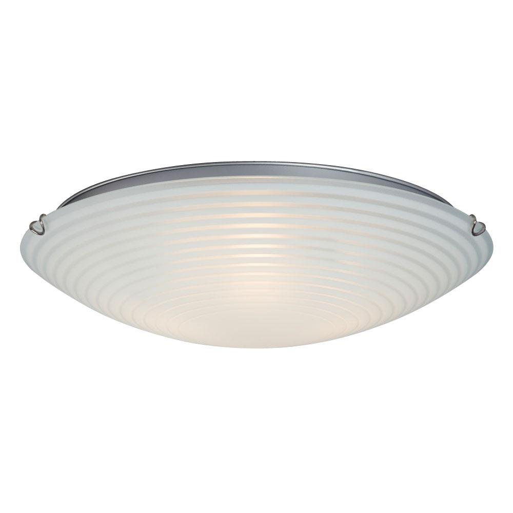 Flush Mount Ceiling Light- in Polished Chrome finish with Striped Patterned Satin White Glass