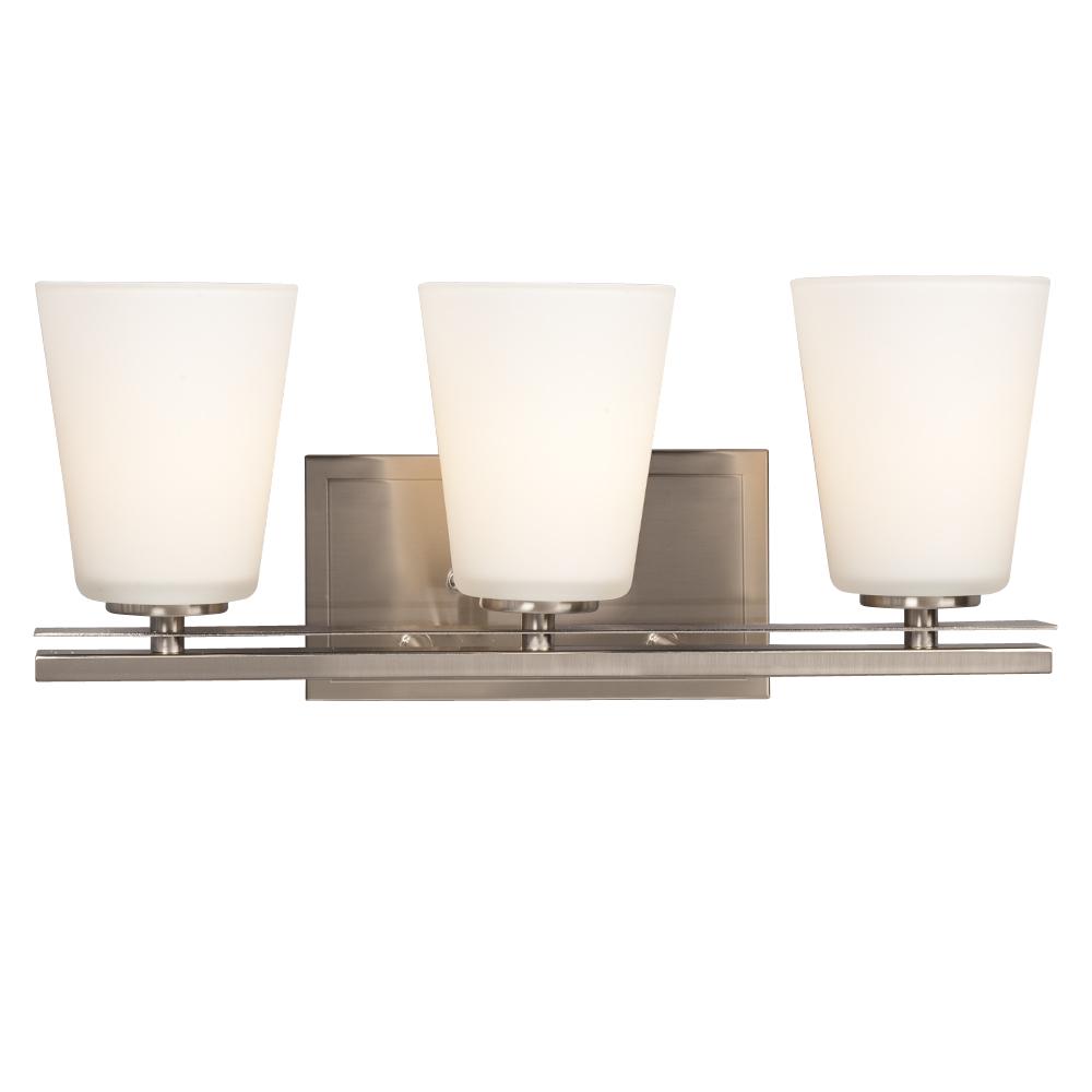 3-Light Vanity - Brushed Nickel with White Glass