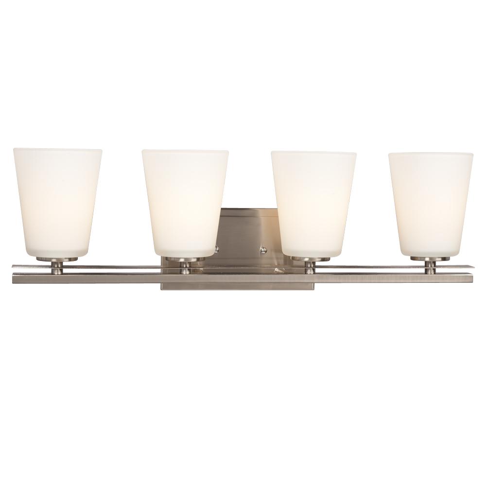 4-Light Vanity - Brushed Nickel with White Glass