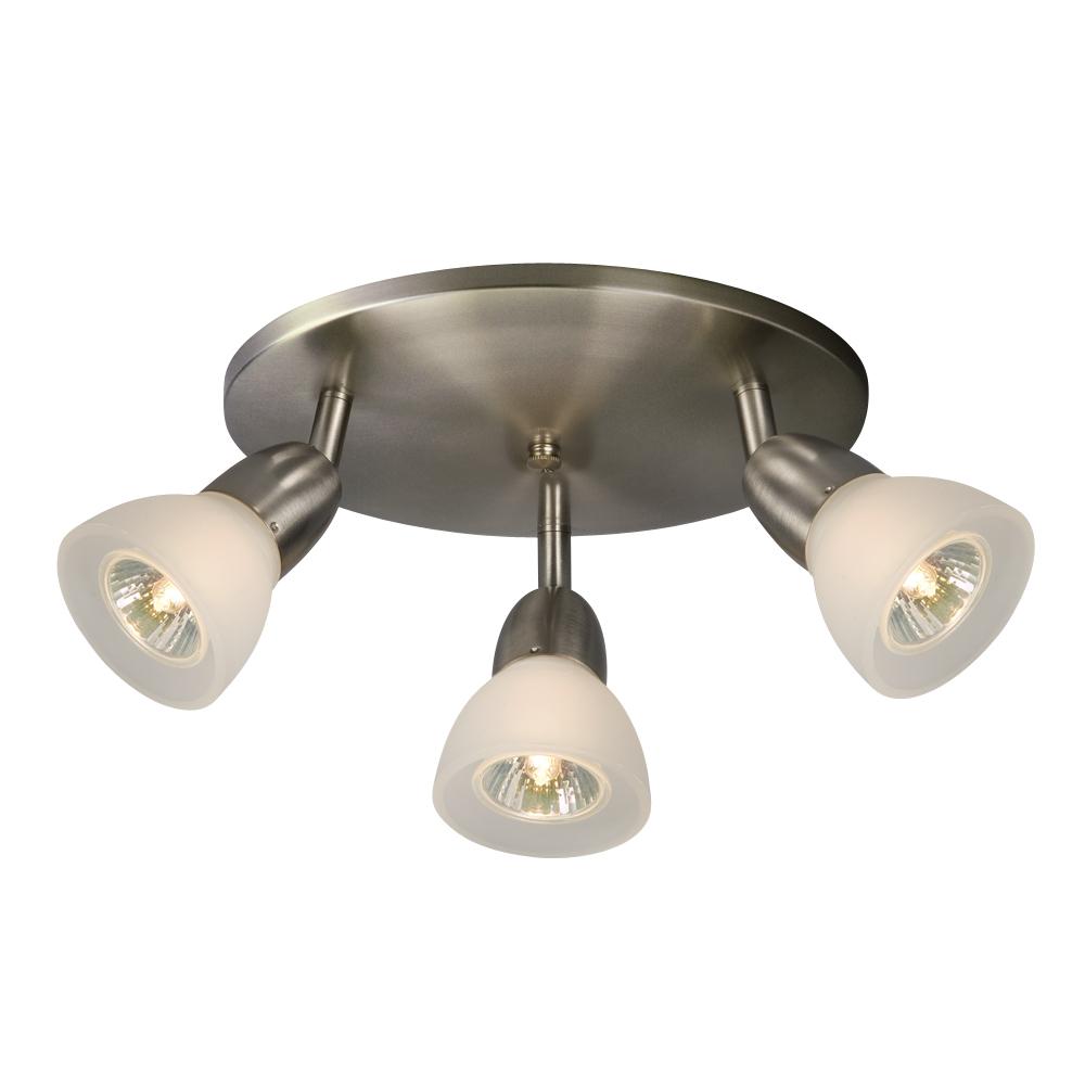 Three Light Halogen Ceiling Pan - Brushed Nickel w/ Frosted Glass