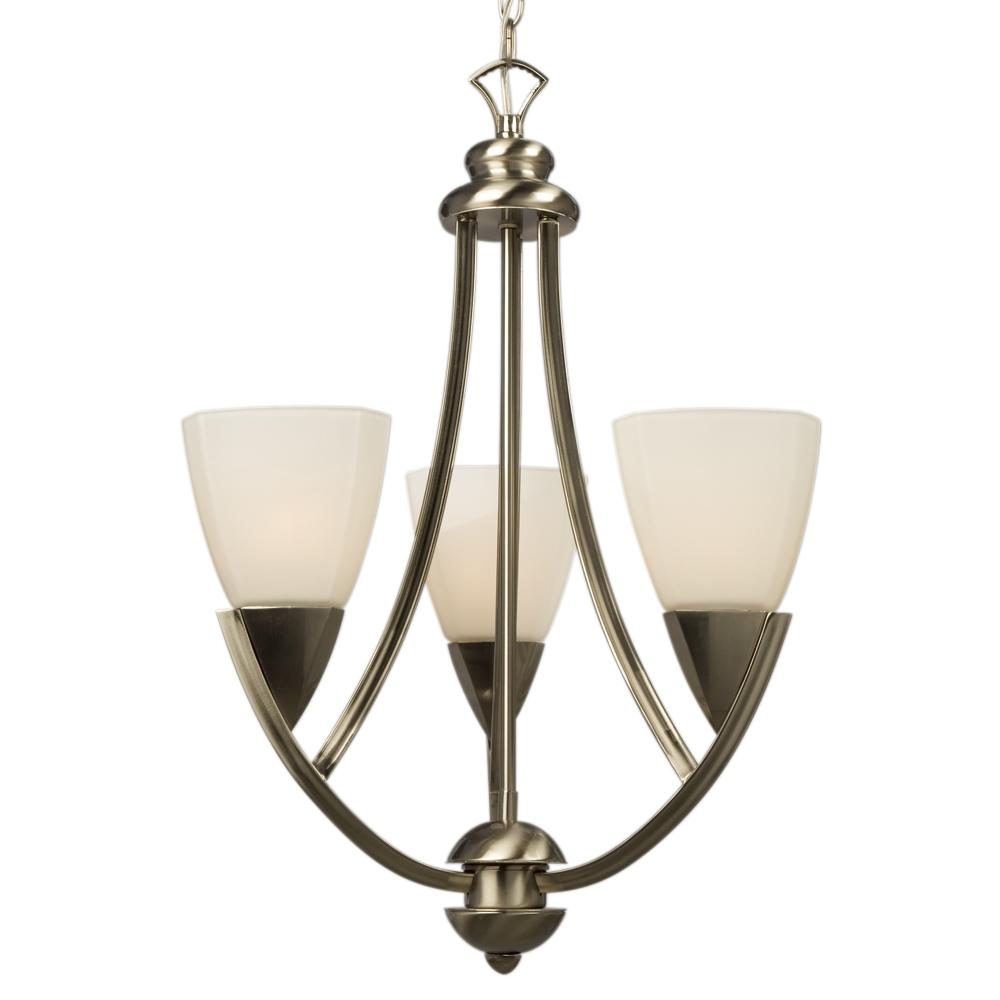 Three Light Chandelier - Brushed Nickel w/ Frosted White Glass