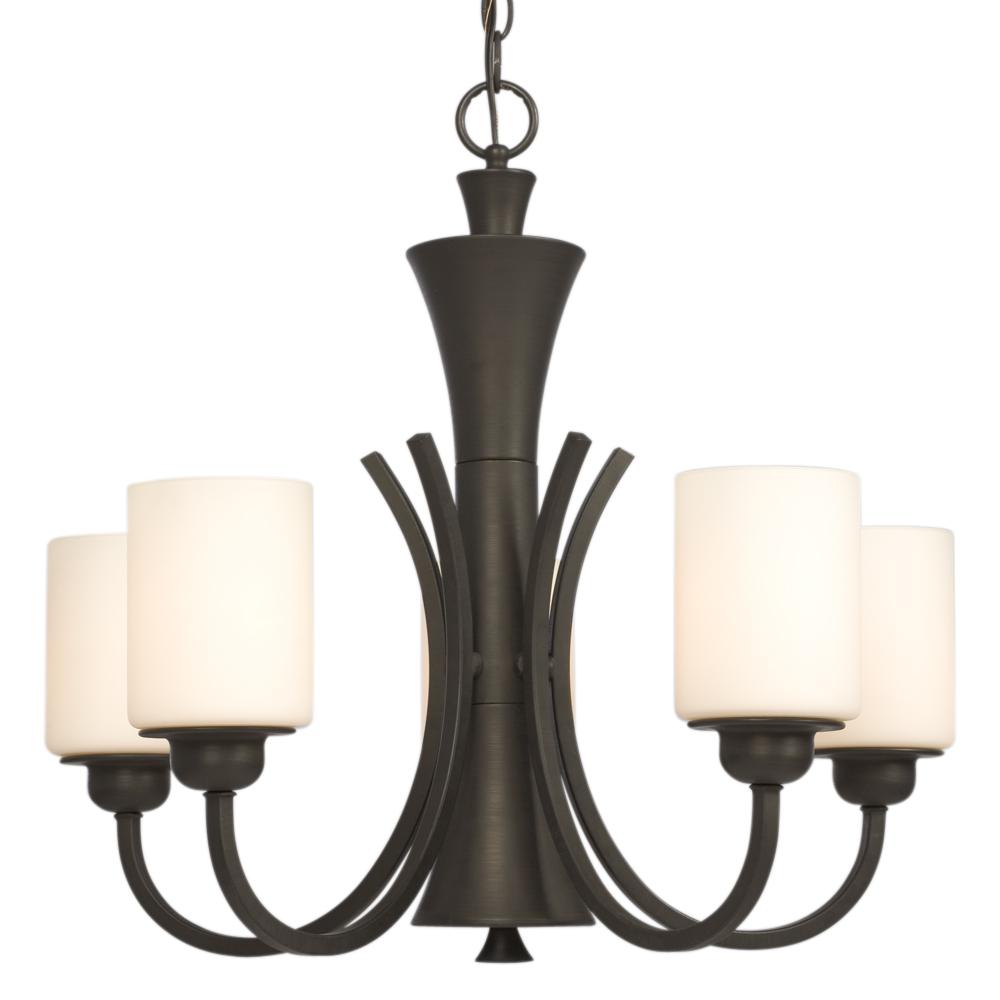 Five Light Chandelier - Oil Rubbed Bronze with White Glass