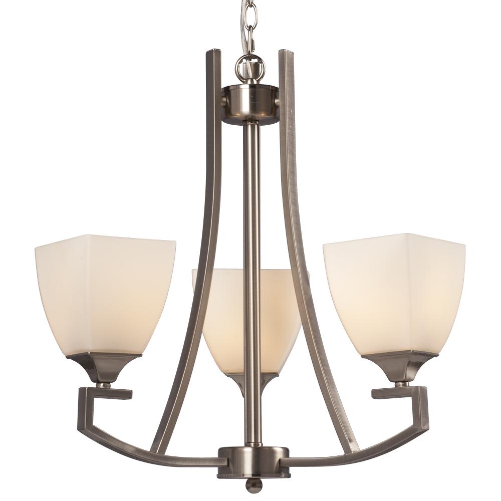 3-Light Chandelier - Brushed Nickel with White Glass