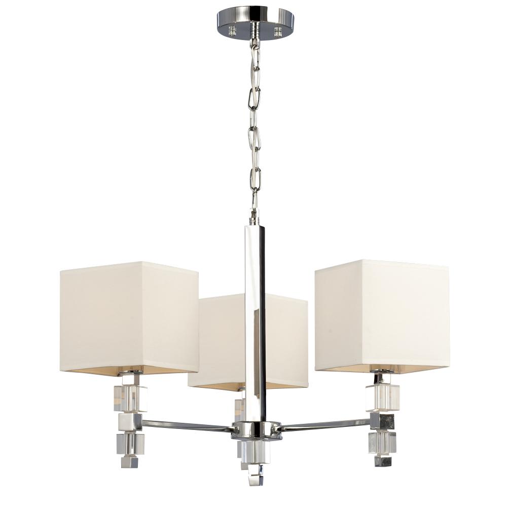 Three Light Chandelier - Chrome with White Fabric Shade