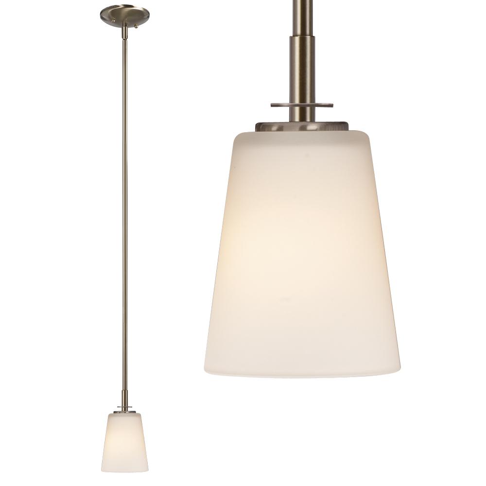 Mini Pendant with 6", 12", 18"Extension Rods - Brushed Nickel with White Glass