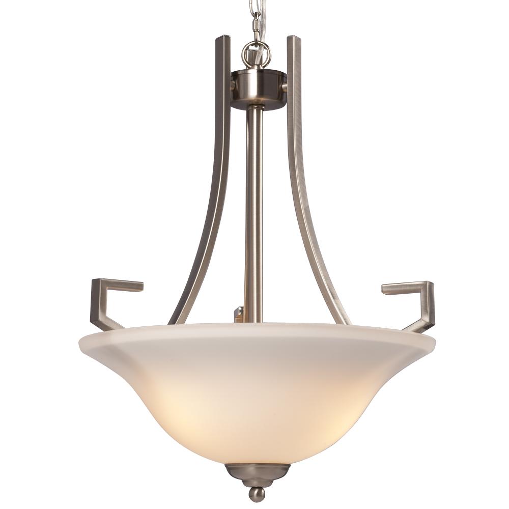 3-Light Pendant - Brushed Nickel with White Glass