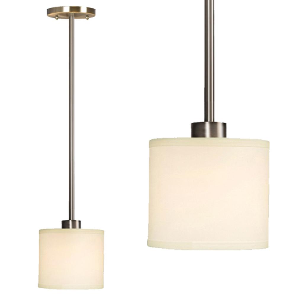 Mini-Pendant w/6",12",18" Extension Rods - Brushed Nickel with Off-White Linen Shade
