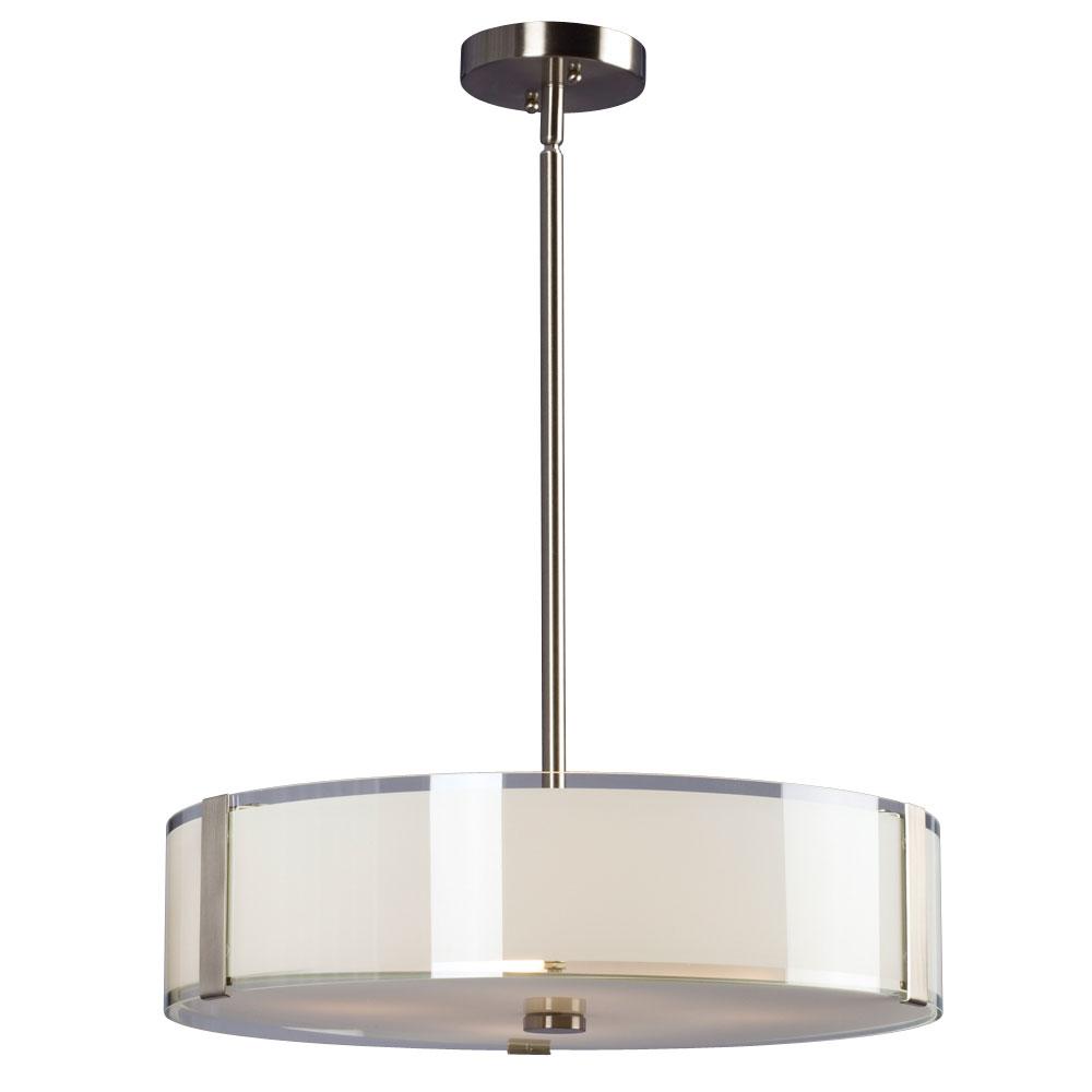 4-Light Pendant - Brushed Nickel with White Opal/Clear Glass (incl. 6", 12" & 18" Extens