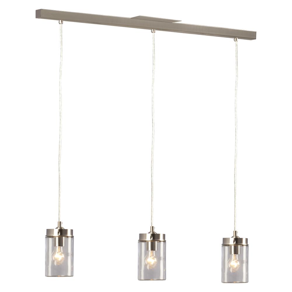 3-Light Island Light Pendant  - in Brushed Nickel finish with Clear Glass Shade