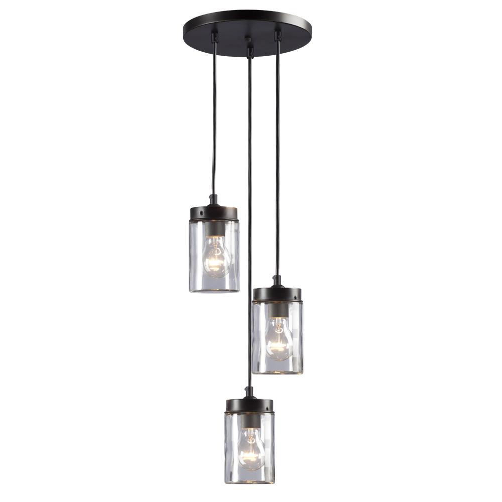 3-Light Multi-Light Pendant - in Oil Rubbed Bronze finish with Clear Glass Shade